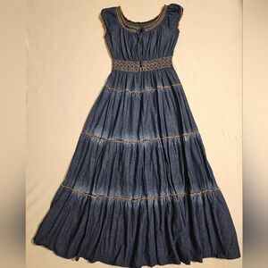 INDIGO & LACE Women's Blue Dress, Elastic Waistband 100% Cotton SIZE MEDIUM.